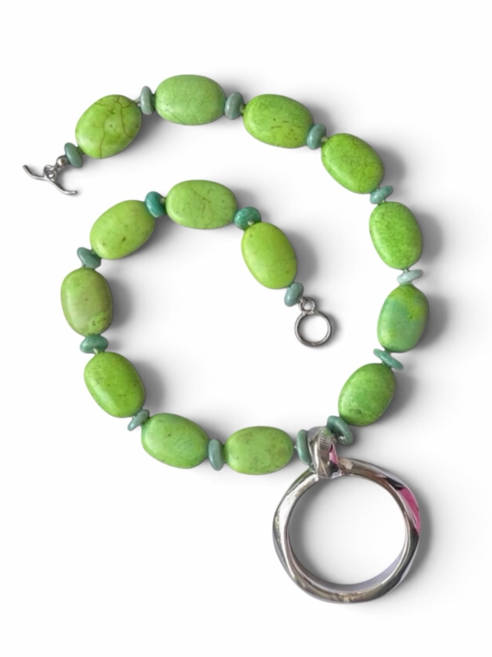 Simon Sebagg Natural Green Turquoise 925 Sterling Silver Pendant Necklace